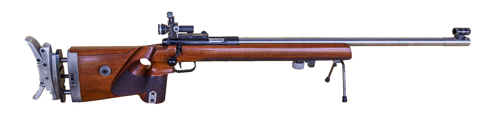 Dave's Rifle, Anschutz 1813 Stock, 1913 Action, Maddco Barrel Anschutz rear and front sights